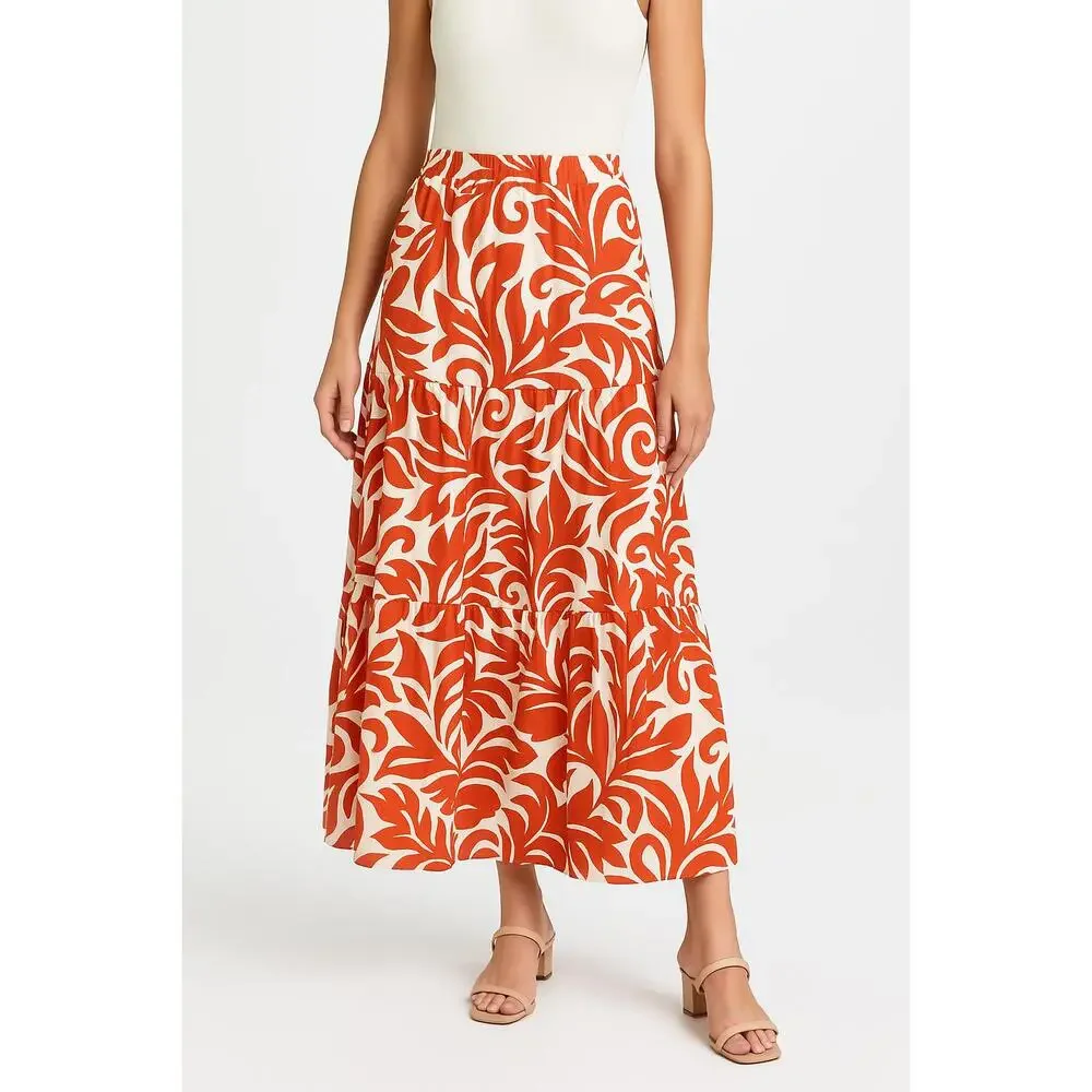 NWT Peach Skirt Womens Large Orange White Maxi‎ Floral Print Boho Summer - Picture 2 of 7